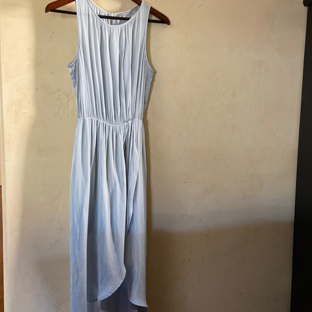 Sz S Tart Barely Blue Silky Pleated Dress w/Draped Front Half Skirt Lining - Picture 2 of 9
